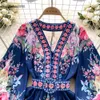 Sukienki Kobiety Runway Spring Summer Flower Beach sukienka z dekoltem w dekolcie guziki z latarnią w dół pasa A-line mini krótkie 2023