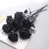 Decorative Flowers 3pcs Simulation Pure Black Single Rose Bouquet Halloween Horror Gothic Style Dark Series Fake Flower Decor