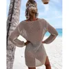 Crochet Beach Cover Up Sexy Bikinis Coverups Hollow Out Túnica blanca de punto Mini vestido de verano Mujer Ropa de playa Traje de baño 240402