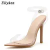 Sandals Eilyken Fashion PVC STILETTOS HIGH HIELS HAYELS CANDALS POINGEDE TEE BOCKLE BASTING PRADE PUMPS LADIES SHOES J240402