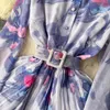 Abiti casual Vintage elegante abito a pieghe pieghettato con volant A-line moda coreana chiffon primavera autunno manica lunga abiti cintura da donna