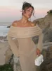 カジュアルドレスは、オフショルダーマキシドレスカバーアップルーズロングスリーブホリデービーチパーティーの女性ニットウェアを覆うマキシドレスのオフショルダーホロウアウトホロウ