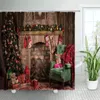 Cortinas de ducha Tema de Navidad Conjunto de cortinas Árbol Chimenea Sala de estar Decoración Año Hogar Tela Baño con ganchos