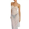 Casual Jurken Vrouwen S Sexy Bodycon Lange Jurk See-Through Sheer Mesh Cover Ups Mouwloze Tie Backless Spaghetti Kant