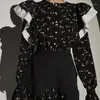 カジュアルドレスデザイン女性ビランテージロングドレスファッション取り外し可能なウエストバンドフローラルエレガントで袖