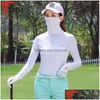 Golf T-shirts Dames Upgrade T-shirt met lange mouwen Zon Uv-bescherming Bottom Tops Dames Ademend Zijde Zacht T-shirt Met Sunsn-masker D0679325