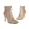 Robe chaussures haut niveau femmes hiver bottines paillettes bout pointu talons fins fête dames