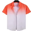 2023 Crossborder Hawajan Mens Shirt Shirt Gradient Color Pocket Single Bered Beach Casual 240329