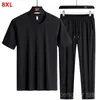 Plus Size Sports Suit Mens Ice Silk Short Sleeve Tshirt Summer Running Speed ​​Dry Twopiece Set Tracksuit Men 8xl Clothing 240402