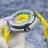 الفاخرة AP Wristwatch Royal Oak Offshore 15710st Lemon Yellow 42mm الدقة الصلب رجال مشاهدة تلقائي ميكانيكية اللون الأزرق المطابقة