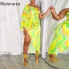 Casual Jurken Waterarea Vrouwen Wave Gestreepte Een Schouder Lange Mouw Hoge Kant Split Strik Gedrapeerde Bodycon Maxi Jurk Sexy vestidos