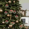 Decorative Flowers 20pcs Artificial Christmas Wreaths Xmas Tree Hanging Ornaments Miniature Frost Sisal Red Bow Rings For Party Crafts