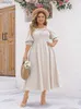 Urban Sexy Dresses GIBSIE Plus size pleated edge decoration square neckline puff Slve dress womens summer casual shirt A-Line vacation long dress 2024 new Y240402