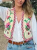 Kamizelki damskie Kondala vintage kwiat kamizelki kamizelki kamizelki kobiet mody 2024 Summer V SCICK Koszulki boho luźne kobiece bluzki