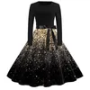 Lässige Kleider Frauen Mode Weihnachtsdruck Kleid Rundhals Langarm Big Swing Hepburn Stil Vintage Elegante Party auf Lager