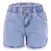 Women's Shorts 2024 Summer Hand Wash Fringe Bud Elastic Waist Denim Trendy Street Style Straight Leg Jeans For Women Outwear