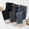 Женские джинсы на флисовой подкладке длиной до щиколотки, узкие джинсовые брюки с высокой талией, зимние утепленные узкие брюки, теплые эластичные брюки из овечьей шерсти