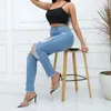Mulheres sexy cintura alta magro rasgado jeans plus size buraco calças de rua estiramento lápis calças na moda preto leggings jeans 240315
