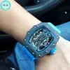 Luxury Mens Mechanics Titta på Richa M Sport Wristwatch Business Leisure helautomatisk mekanisk kolfiber ihålig Tourbillon L13P