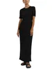 Party Dresses Womens Ribbed Knit Maxi Round Neck Short Sleeve Bodycon Sweater Dress Slim Fit Long Noodle Clubwear