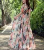 2023 Vestito estivo Beach Chic Donna Stampa floreale Ruffle Chiffon Abito bohemien Donna Manica corta Boho Abiti maxi Po Abiti 240323