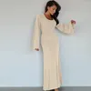 Sukienki zwykłe Szekp szyi koronkowy żebrowana maxi sukienka Kobieta moda z długim rękawem szczupły bandaż 2024 jesień jesienna zima