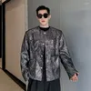 Herrjackor Syuhgfa 2024 Våren lyxig glansig höggata fast färg Rund krage baggy manlig kappa koreanskt streetwear mode