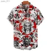 Men's Casual Shirts Hawaiian Summer Horror Skull Shirts For Men Vintage Casual 3d Print Rocker Gothic Rockabilly Short Sleeve Top Imported Clothing 240402
