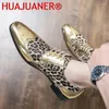 Scarpe casual Moda Argento dorato Vintage Uomo Stampa leopardata Abito formale in pelle Business Matrimonio Oxford per