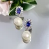 Pendientes colgantes Vintage Noble 925 Plata auténtica 12mm perla zafiro gota para mujeres laboratorio diamante piedras preciosas boda joyería fina regalo