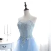 Médecine bleu clair robes de bal longue Sexy chérie Aline Tulle dentelle Applique perlée cristal femmes robe de soirée formelle