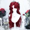 Parrucche sintetiche lunghe ondulate curly rosse retrò cosplay lolita heatresistant wig