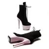 Chaussures de danse Leecabe rose paillettes 17CM/7 pouces avec bottes à plateforme à talons hauts en daim bottes à bout fermé