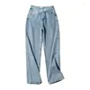 Jeans pour femmes 2024 Femme Oblique Ceinture Taille Haute Vêtements Large Jambe Denim Vêtements Bleu Gris Streetwear Vintage Mode Harajuku