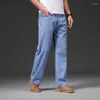 Jean d'été fin pour hommes, pantalon en Denim, décontracté, grande taille, Baggy, coton, élasticité, classique, droit, marque, 48