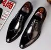 Robe chaussures PJCMG confortable noir/rouge en cuir véritable à lacets bout pointu homme plat décontracté classique mariage gentleman