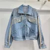 Vestes Femmes Luxe Femmes Strass Glands Denim Veste Diamants Perles Jeans À Franges Manteau Rivets Cowboy Cardigan Cristal Outwear Tops