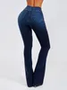 Jeans Femme Bleu Foncé Flare Femmes 2024 Printemps Mode Push Up Taille Haute Cloche Bas Femme Sexy Slim Stretch Skinny Denim Pantalon