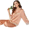Abbigliamento da casa Donne 2 PC Pics Set Real Silk Flower ricami Kimono Long Pants Abita 2024 Pajamas primavera estate S37127QM