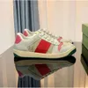 Designer Shoes Sneakers Retro Brand Striped Dirty Cream Butter web distressed Beige ebony Leather Green White Red men women size 35-45