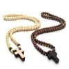 Collana con croce in legno naturale per uomo Donna Perline di legno classiche fatte a mano Catena Collane Hiphop Ciondolo religioso Regalo di gioielli Hip Hop