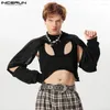 Heren Hoodies 2024 Mannen Patchwork Hol O-hals Lange Mouw Mannelijke Onregelmatige Sweatshirts Streetwear Mode Casual Crop Tops INCERUN