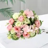 Decoratieve bloemen Nepbloemstelen Elegant Kunstmatig Roos Hortensia Boeket Voor Bruiloft Arrangement Bruids middelpunt Imitatiezijde A