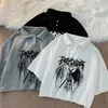 T-shirts Femmes Femmes T-shirt Harajuku Y2K Top Rétro Style Coréen Noir Diable Punk Gothique Anime Imprimer Vêtements Polo Crop