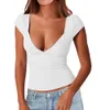 Designers' Short Sleeves Are Selling Well Fashion Queen Womens Sexy Deep V-neck Open Back Short Slim Fit T-shirt Basic Style