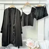 Casa roupas 3 pçs conjunto de pijamas kimono cinta topshorts roupão pijamas terno verão feminino robe sleepwear lingerie roupas de cetim de seda