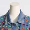 Women's Jackets Women Spring Autumn Diamonds Beaded Cross Hollow Washed Denim Coat Floral Embroidered Rhinestones Jeans Jacket Crystal