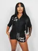 Dames trainingspakken Sisterlinda Letterborduurwerk Casual trainingspak 2-delige set Dames Halve mouw Zip Crop Top Bandage elastische shorts Bijpassend