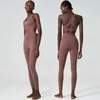 Kobiety dwa kawałki Zestaw jogi fitness Silny kolor super rozciąganie Lycra Gym Suit maślany miękki oddychający ubrania 240322
