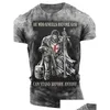 Camicie casual da uomo T-shirt Rukas Grafica Yew con slogan Cavaliere Templare Croce Soldato Tagliato Gola Rosso Blu Marrone Verde Grigio Stampa 3D Dhjfr